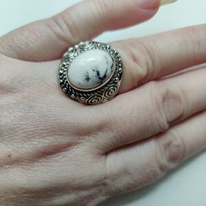 Genuine white buffalo sterling ring
